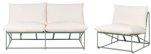 Beliani Low Oversized Sofa and Chair Set Metal with Seat Backrest Cushions Indoor Outdoor Furniture Armless Garden Green Pico