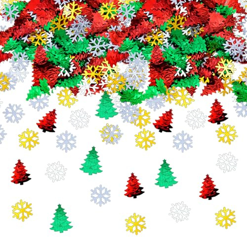 Ovanda Konfetti Weihnachten Deko,600 Stück Weihnachtsbaum Streudeko Set,Weihnachtskonfetti,Confetti Pailletten,Weihnachtsdeko Klein Konfetti für Weihnachten Deko Tischdeko DIY Handwerk,Schneeflocke