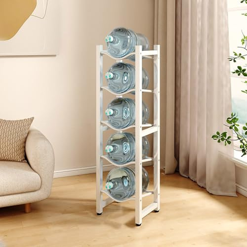 TRAGLO 2/3/4/5-Tier Water Jug Rack, Carbon Steel Water Bottle Holder Storage Rack, 5 Gallon Water Bottle Stand for Kitchen, Office, Living Room(White,35x33x138cm)