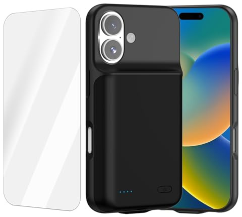 Giabuao Akkuhülle für iPhone 16(6,1 Zoll), 8500mAh Tragbares Ladegerät iPhone Ultradünn Erweiterter Akku Hülle Telefonladegerät und Schutzhülle mit Ladefunktion für iPhone 16- Schwarz