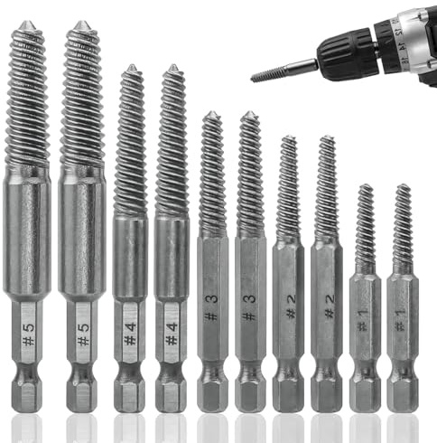 10 Pcs Screw Extractor Drill Bit Set,1/4 Hex Shank Easy Out Bolt Extractor | Damaged Screw Extractors Set for Broken,Rusty,Aged Stubborn Screws, Studs