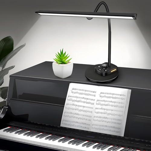 Pianolampa – dimbar LED-lampa med 5 ljuslägen, USB-laddningsport, automatisk avstängningstimer, justerbar svanhals design för stora och upprättstående pianon