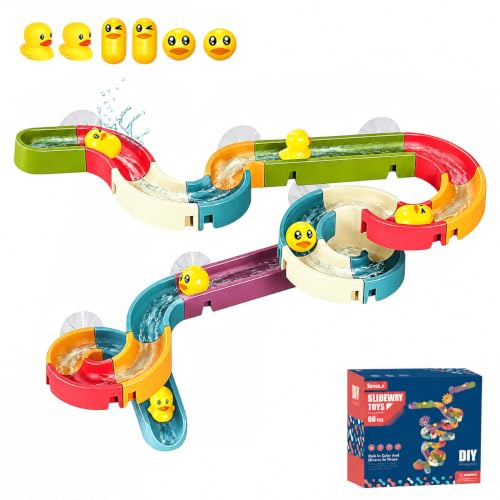 xolear 34 Stück Badewannenspielzeug Kinder, Kugelbahn Badespielzeug | DIY Wasserspielzeug Murmelbahn Badewannen Spielzeug mit Saugnäpfe, Badespielzeug Badespaß Geschenk 3-6 Jahre Mädchen Junge