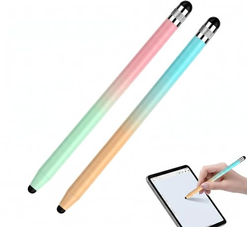 2 Pezzi Penna per Tablet Universale, Penna Touch ad Alta Precisione per, Android, Pennino per Tablet con Punta in Silicone e Scocca in Metallo, Verde/Rosa e Arancione/Blu Sfumato