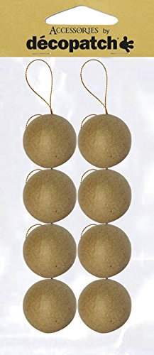 Decopatch NO007O Weihnachtskugel aus Pappmaché, 5 x 5 x 5 cm zum Verzieren und Aufhängen, perfekt für Weihnachtsdeko, S, 8er Set, Kartonbraun