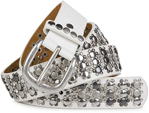 styleBREAKER edler Nietengürtel im Vintage Design, Nieten und Strass, kürzbar, Damen 03010052, Farbe:Weiß, Größe:85cm