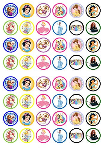 48 VORGESCHNITTENE Prinzessinnen-Cupcake-Topper, essbare Mini-Prinzessin-Kuchentopper, Prinzessin-Partydekorationen, 3 cm große Prinzessin-Kuchentopper, Prinzessin-Cupcake-Dekorationen