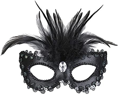 Widmann 04692 - Venezianische Augenmaske mit Edelstein, Paillettenrand und Federn, Karneval, Mottoparty