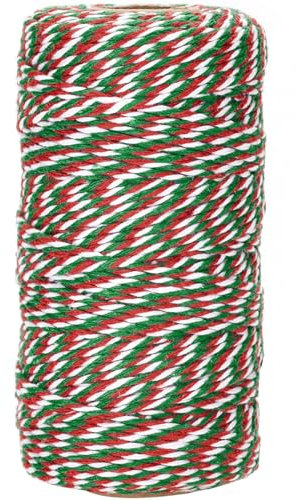 G2PLUS Grün Rot und Weiß Baumwollschnur, 2mm Geschenkschnur zum Einpacken von Geschenken, 100m Zweifarbige Weihnachten Deko Kordel für Adventskalender Weihnachten Geschenke Verpackt