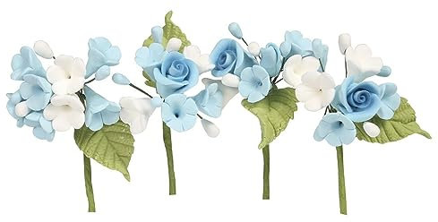 House of Cake Mini-Rosenspray, Blaue Blumen-Kuchendekoration mit Blumen und Blättern, 1 Stück