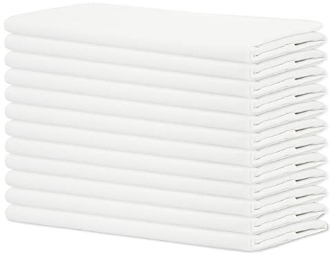 Sweet Needle - Pack of 12-100% Cotton Oversized Dinner Napkins 45 CM x 45 CM (18 IN x 18 IN), White - Heavy weight fabric for daily use with Mitered corners finish, White