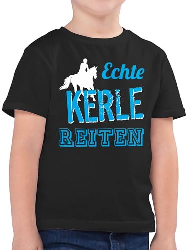 Kinder T-Shirt Jungen - Pferde - Echte Kerle reiten - 116 (5/6 Jahre) - Schwarz - reiterzubehör Pferd Shirts REIT sprüche Reiter Shirt Tshirt Horse Junge Pferde-Shirt pferdefans Kindershirt