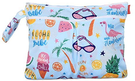 Damero windeltasche wetbag wiederverwendbar, Nasstaschen für Unterwegs, Wetbag windelbeutel für Babys Windeln, schmutzige Kleidung und anderes Zubehör, (Kleine, Sommerurlaub)