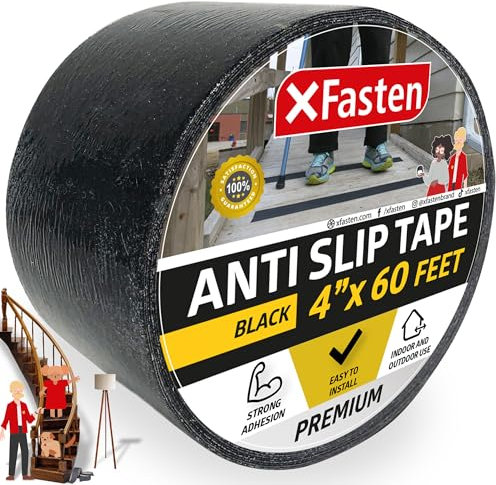 XFasten Anti Slip Grip Tape for Stairs, Black 4-Inches x 60-Foot Stair Grips Non Slip, Anti Skid Tape for Steps Outdoor Waterproof, Stair Tread Tape