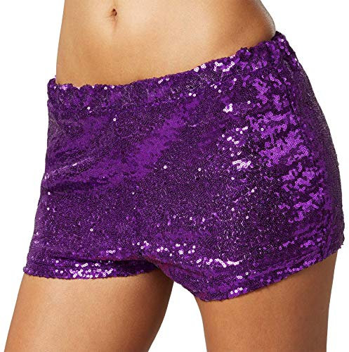 dressforfun 900996 Damen Pailletten Glitzer Shorts, sexy Kurze Hose Shorts, lila (XXL | Nr. 303925)