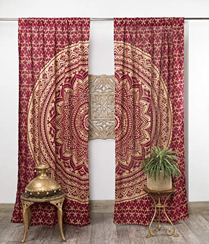 Popular Handicrafts Indischer Hippie-Vorhang, Bohemian-Stil, Ombré-Mandala, Kastanienbraun, Gold