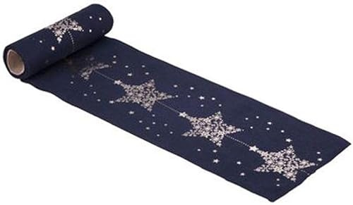 Miss Lovely Edles Tischband Tischläufer in Marine blau & Gold-Metallic mit Sternen aus Leinen Stoff-Tischdecke Tisch-Dekoration Weihnachts-Deko Weihnachten & Advent 1 Rolle = 5 Meter