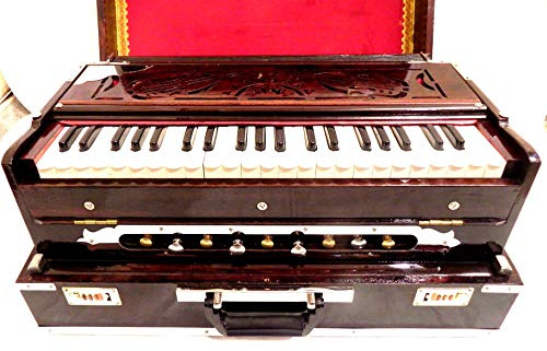 Indian Handmade Deluxe Tragbares Harmonium, dunkles Mahagoni, 2 Stimmzungen, 3,5 Oktaven