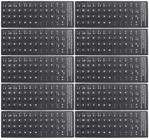 SOLUSTRE 10Pcs Pegatinas de Teclado Español Universales Calcomanías de Teclado de Repuesto Cubren Fondo con Letras Blancas para Computadora Portátil de Escritorio
