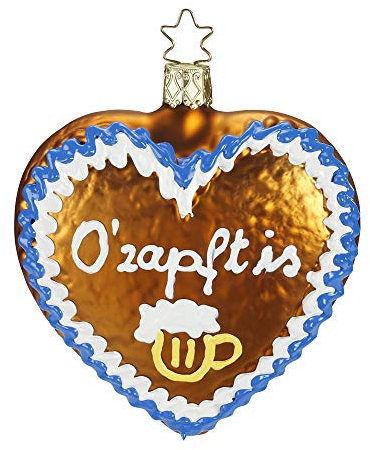 Christbaumschmuck Christbaumhänger Inge-Glas mit Sternenkrönchen, handbemalt und mundgeblasen, O'zapft is, 9 cm