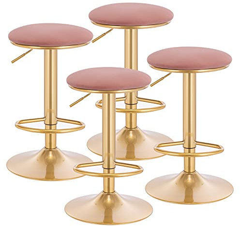 WOLTU Barhocker 4er Set, ergonomischer Barstuhl mit Fußstütze, 360° drehbarer Hocker, 60-80,5 cm höhenverstellbar, für Bar Bistro Café Küche, Rosa, BH302rs-4