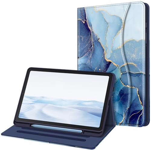 Fintie Funda Multiángulo Compatible con Samsung Galaxy Tab S6 Lite de 10.4 (2022/2020) con Portalápiz - Trasera de TPU Suave con Bolsillo y Auto-Reposo/Activación, Mármol Azul Dorado