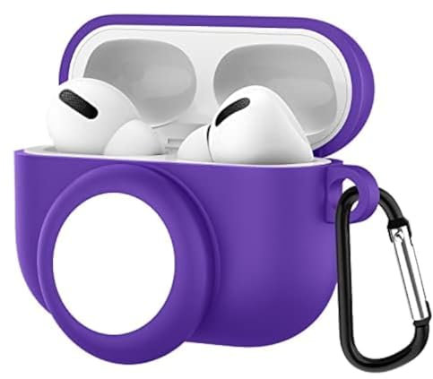 WUBAYI Anti-Verlust-Gerät Silikon Kopfhörer Schutzhülle für Airpods Pro und Airtag, 2-in-1-Design (lila)