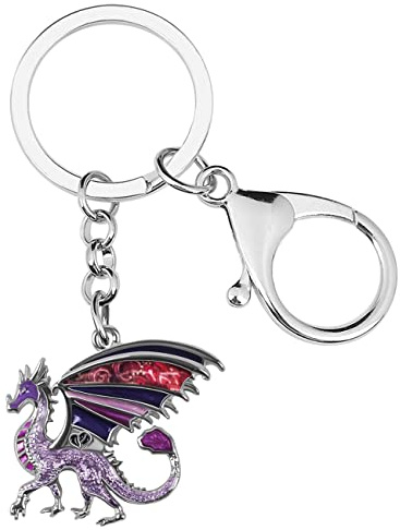 BONSNY Emaille Metall Neuheit Fantasy Drache Dinosaurier Schlüsselanhänger für Frauen Geschenk Auto Handtasche Ringe Charms Glückssymbol (Violett)