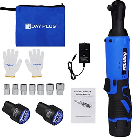 Juego de llaves de carraca inalámbricas de 3/8 pulgadas, 40 Nm, 12 V, 230 RPM, driver eléctrico de carraca con 7 enchufes, 2 baterías de iones de litio de 1500 mAh, carga rápida, disparador de