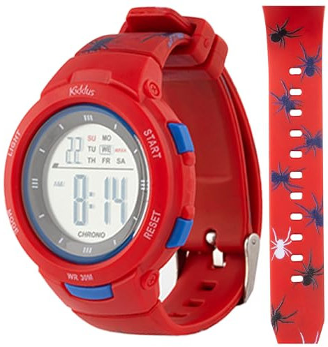Kiddus Digital Watch for Girls Boys. Stopwatch Calendar Alarm Clock Light. Water Resistant. LED Wristwatch for Children Ages 5 to 12 Years Old. Spider