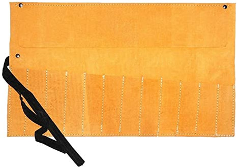 12 Pocket Canvas Tool Roll Bag Tool Organiser for Electrician, Plumber, Carpenter and Handyman Heavy Duty Tool Roll Pouches (12 Pocket Leather Yellow)