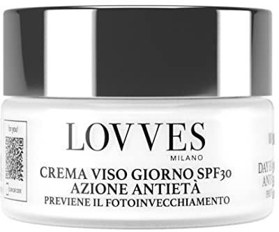 LOVVES Tages-Gesichtscreme SPF 30, Hohe Naturkosmetik, Feuchtigkeitsspendend, Beugt Lichtalterung vor, Kontrastiert Falten und Flecken, Verbessert die Hautelastizität, Glasformat 50 ml