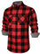 PARKLEES Chemise classique élégante à manches longues en polaire à carreaux avec poche pour homme, rouge/noir, L