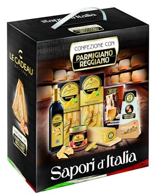 REGALI REGALI | Confezione Regalo Sapori D'Italia, Confezione Alimentare Natalizia, Scatola con Parmigiano Reggiano DOP, Pasta, Sugo, Aceto Balsamico di Modena e Mini Ricettario, Idea Regalo