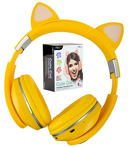 VFM - Yellow Cat Wireless Headphones Cute Pastel Ears, Padded & Foldable - Boom