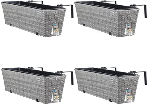 Casaria 4x Fioriera in Rattan 11 L Incl. Supporto Balcone Rimovibile Vaso Portafiori Deco Esterni