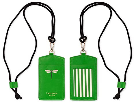 Kate Spade New York Ausweishalter mit Schlüsselband, veganes Leder Slim Card Wallet, Namensschild Hülle für Arbeit, Schule, oder Reisen, Libellenflug