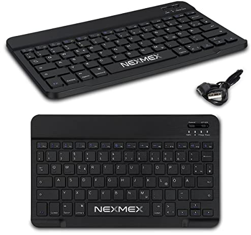 NEXMEX Bluetooth Tastatur Kabellose Funktastatur Flache Multi-Device Wireless Keyboard Wiederaufladbare Keyboard QWERTZ Layout für MacOS Windows iOS Android