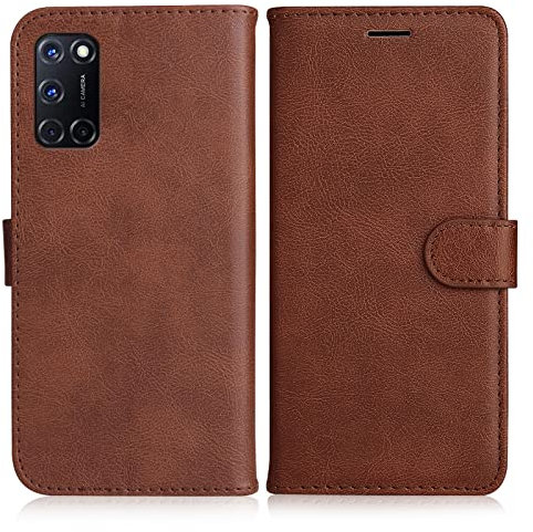 DENDICO Coque pour Oppo A52 / Oppo A72 / Oppo A92, PU en Cuir Coque Portefeuille Étui Housse, Design Classique TPU Coque pour Oppo A52 / Oppo A72 / Oppo A92, Marron