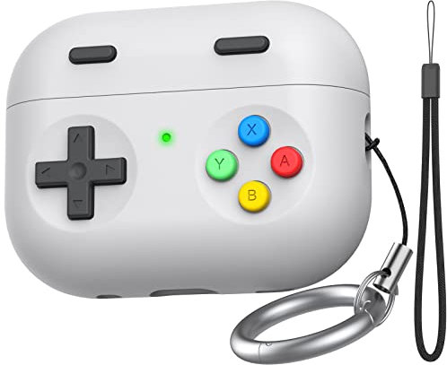 Delidigi Funda AirPods Pro 2 Diseño de Consola de Juegos de Mano Retro Funda Protectora de Silicona con Llavero de Cordón Compatible con AirPods Pro 2 Generacion 2022/2023 (USB-C) (Gris Claro)