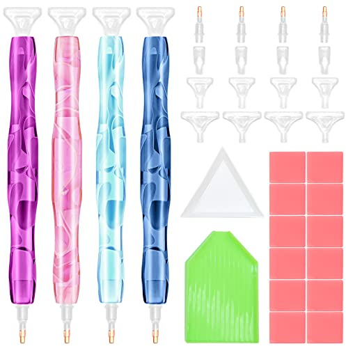 SPOKKI 4-Piece Diamond Art Pens with Clay Tips Tray, 5D Diamond Painting Accessories and Tools for DIY Hobby