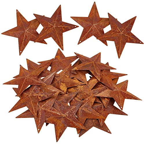 GORGECRAFT 20 STÜCKE 4 Rostige Scheunensterne Aus Metall Primitive Zinnstahlsterne Mit Löchern Original-Große Metall Dekohänger Sterne Für Weihnachtsstern Fensterdeko Deckendeko Wanddeko