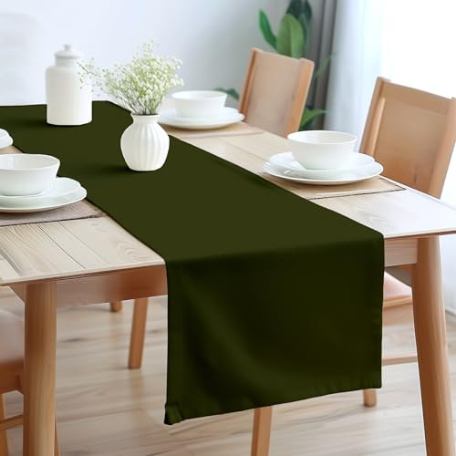 Encasa XO Table Runner Größe 32x183 cm | Baumwoll -Leinwand Stoff | Blattgrün Solid Color | Waschbarer und dauerhaft