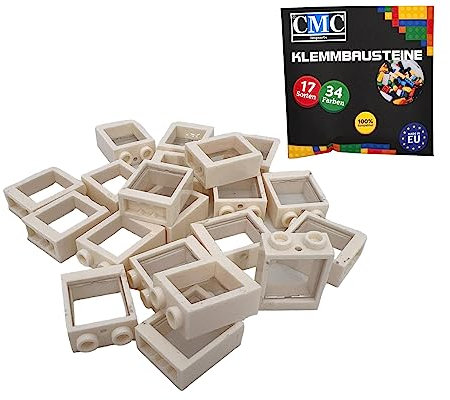 CMC imports 20 x Fenster mit Scheibe Klemmbausteine vers. Farben zur Auswahl Bausteine 1x2x2 Noppen Fensterrahmen (713 - Weiß)