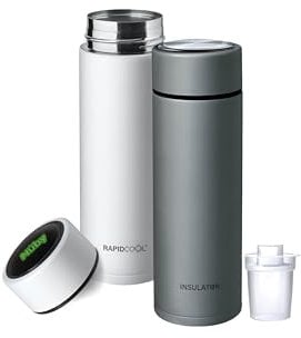 Nuby RapidCool Portable Baby Bottle Making Twin Pack - Prepare A Perfect Formula Feed in 2 Minutes | Includes: 1 Rapid Cool with 1 Digital Thermometer Lids, 1 Powder Dispensers & 1 Flask
