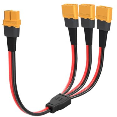 ELFCULB XT60 Y Splitter,12AWG XT60 Kabel 1 Buchse auf 3 Stecker Kabel für Drohne Quadcopter Lipo Akku(30cm)