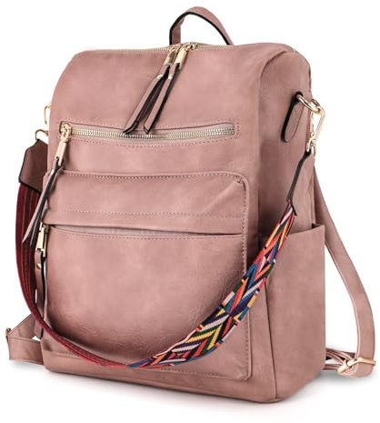 TANTOMI Rucksack Damen Klein, Elegant Cityrucksack Tagesrucksack, Rucksackhandtasche Mittelgroß, Modischer Backpack Women für Reise Schule Arbeit, Altrosa