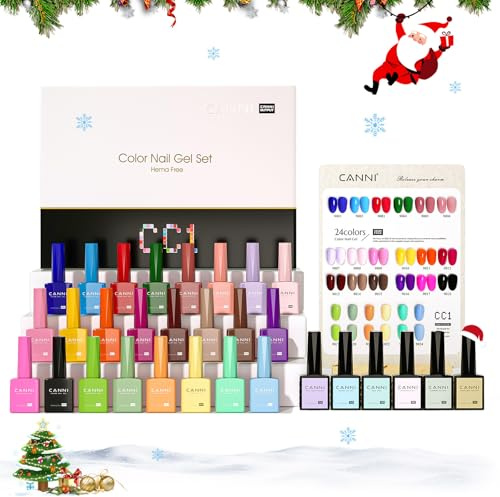 CANNI UV Nagellack Set 24 Farben Gellack 9ml | mit Farbkarte Unterlack Glänzender Überlack Matte Überlack Primer Dehydrator reinforce gel für Starter Maniküre CC1