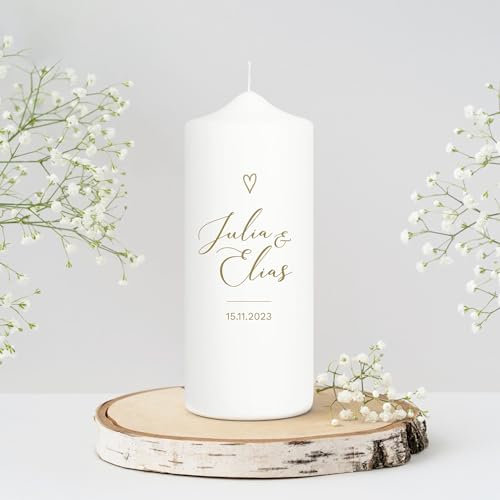 Wandtattoo Loft Hochzeitskerze personalisiert mit Namen, Datum und Herz Motiv, 18cm x 7cm, personalisierte Kerze, Traukerze Hochzeit Kerze selbst gestalten, Hochzeitsgeschenk, Valentinstagsgeschenk