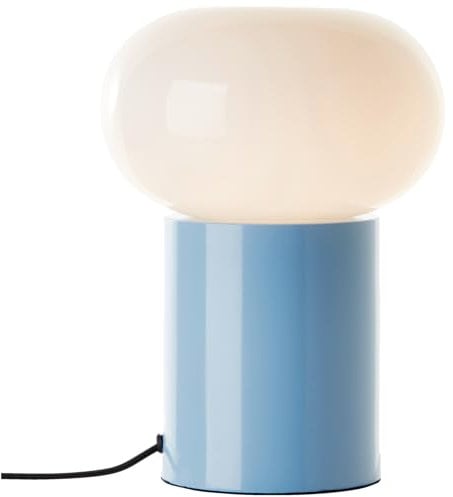 Lightbox Tischlampe mit weißem Glas & Kippschalter - in Blau - skandinavische Tischleuchte für das Schlafzimmer - 27 cm Höhe - E27, max. 25 W - aus Glas/Metall